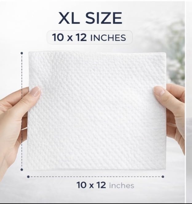 Clean Skin Towels Disposable Face Towels XL 50 Count, 10 x 12 Inch Extra Large, Ultra Soft Plant Based Facial Towels for Makeup Removal & Face Drying