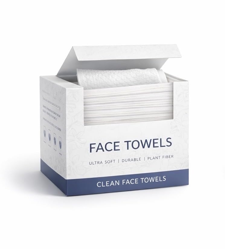 Clean Skin Towels Disposable Face Towels XL 50 Count, 10 x 12 Inch Extra Large, Ultra Soft Plant Based Facial Towels for Makeup Removal & Face Drying