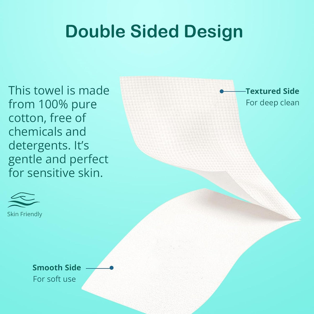 Disposable Face Towels Cotton Fiber 10’’ x 12’’ Ultra Soft Skin Friendly Super Absorbent Towelettes Facial Tissue Face Wipes for Effective Cleansing, Makeup Remover, 50 Count 1 Pack