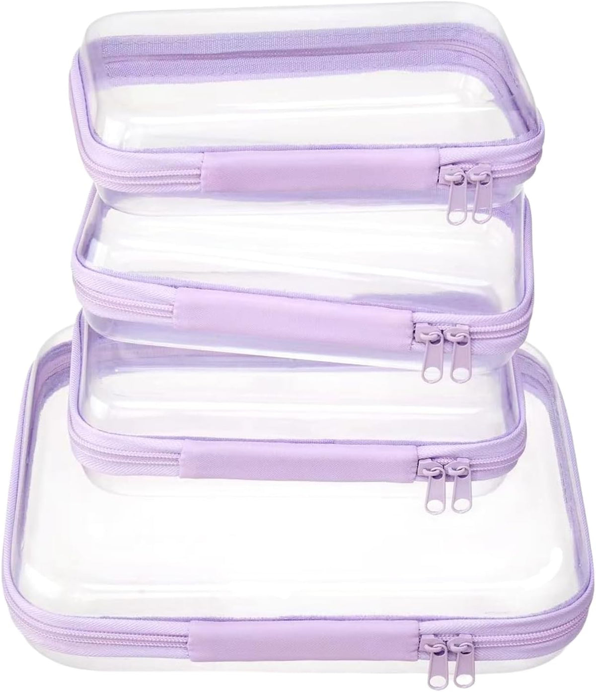4 pcs Clear Zipper Pouches,Hard Shell Zipper Case, Toiletry Bag for Travel, CLear Diaper Bag, Toiletry Pouch, Travel Organizer, Cosmetic Bag,Toy Storage Bins (M+3S)