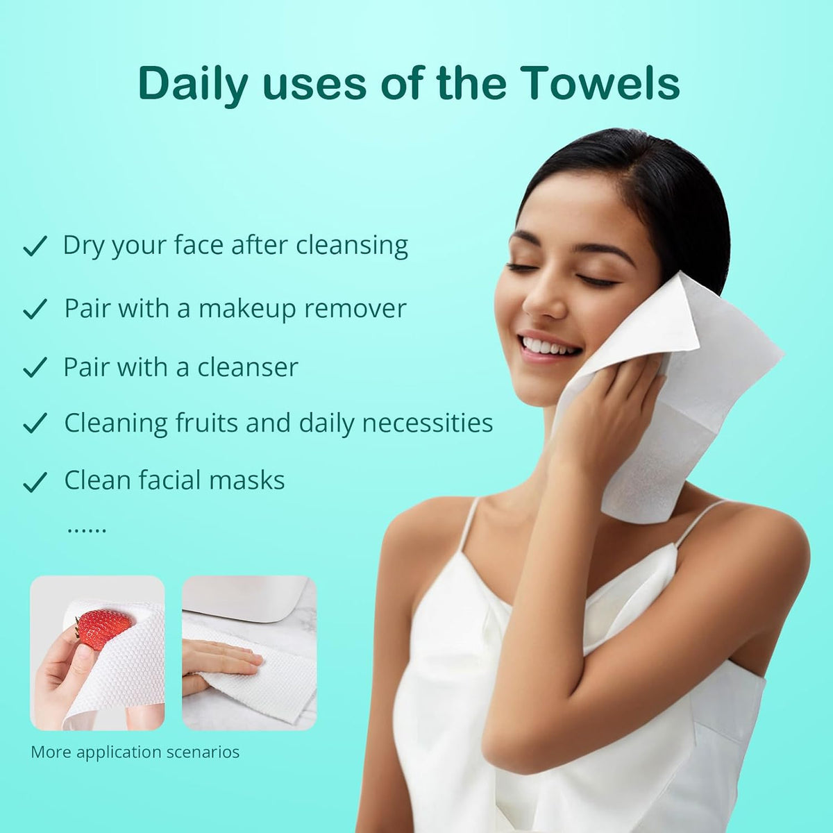 Disposable Face Towels Cotton Fiber 10’’ x 12’’ Ultra Soft Skin Friendly Super Absorbent Towelettes Facial Tissue Face Wipes for Effective Cleansing, Makeup Remover, 50 Count 1 Pack