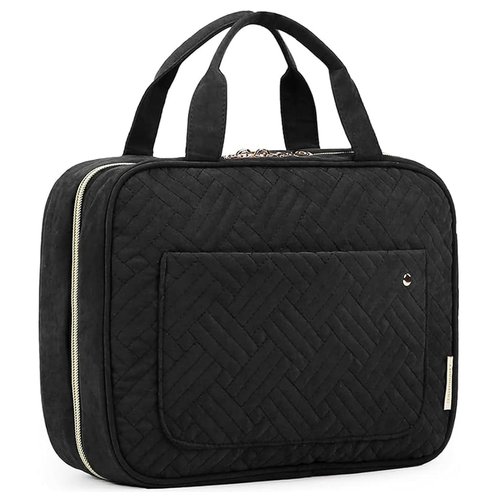 Toiletry Bag Travel Bag with Hanging Hook, Water-resistant Makeup Cosmetic Bag Travel Organizer for Accessories, Shampoo, Full-size Container, Toiletries (Black, Medium)