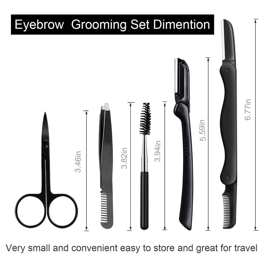 Eyebrow Razor, Eyebrow Kit, 5 in 1 Eyebrow Trimmer, Eyebrow Grooming Set for Women and Men, Including Comb Tweezers, Scissors, Brow Razors, Brush for Eyebrow Eyelash Extensions