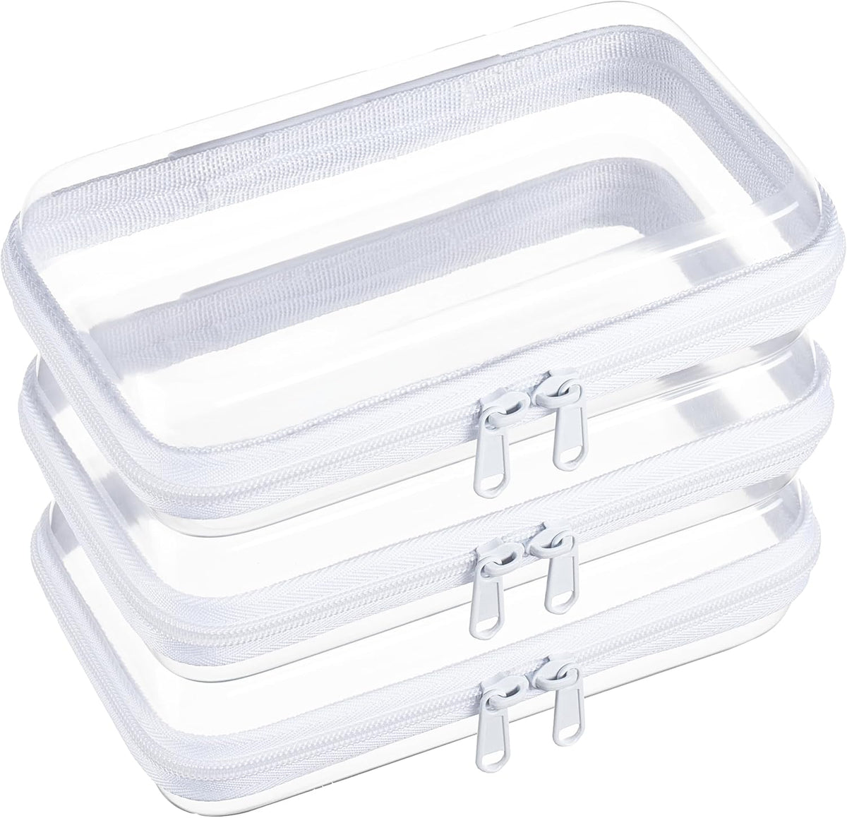 4 pcs Clear Zipper Pouches,Hard Shell Zipper Case, Toiletry Bag for Travel, CLear Diaper Bag, Toiletry Pouch, Travel Organizer, Cosmetic Bag,Toy Storage Bins (M+3S)