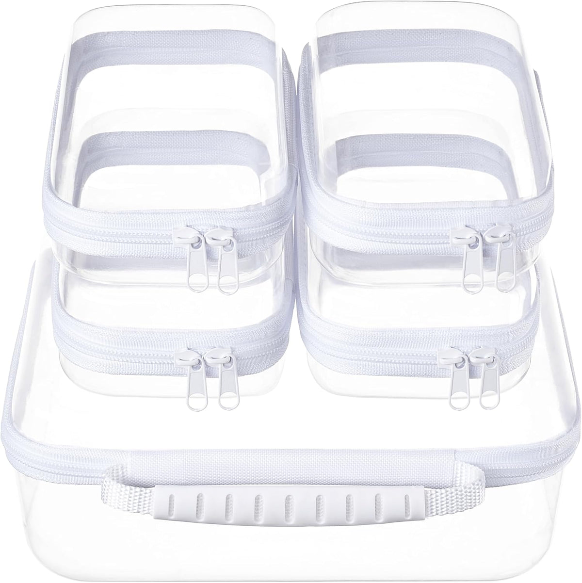 4 pcs Clear Zipper Pouches,Hard Shell Zipper Case, Toiletry Bag for Travel, CLear Diaper Bag, Toiletry Pouch, Travel Organizer, Cosmetic Bag,Toy Storage Bins (M+3S)