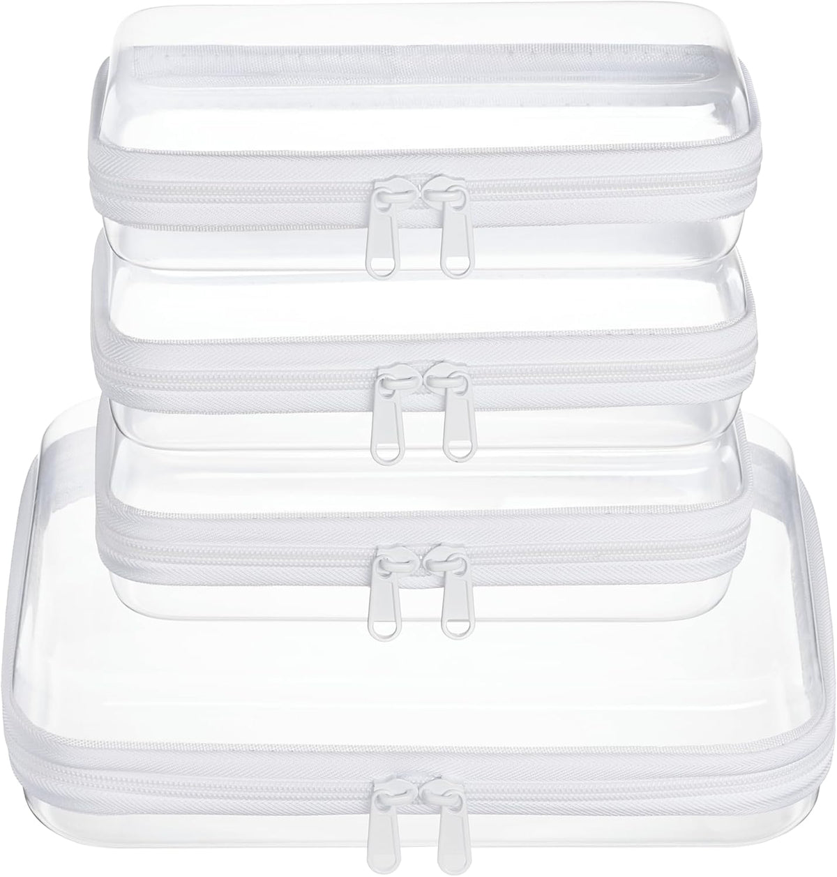 4 pcs Clear Zipper Pouches,Hard Shell Zipper Case, Toiletry Bag for Travel, CLear Diaper Bag, Toiletry Pouch, Travel Organizer, Cosmetic Bag,Toy Storage Bins (M+3S)