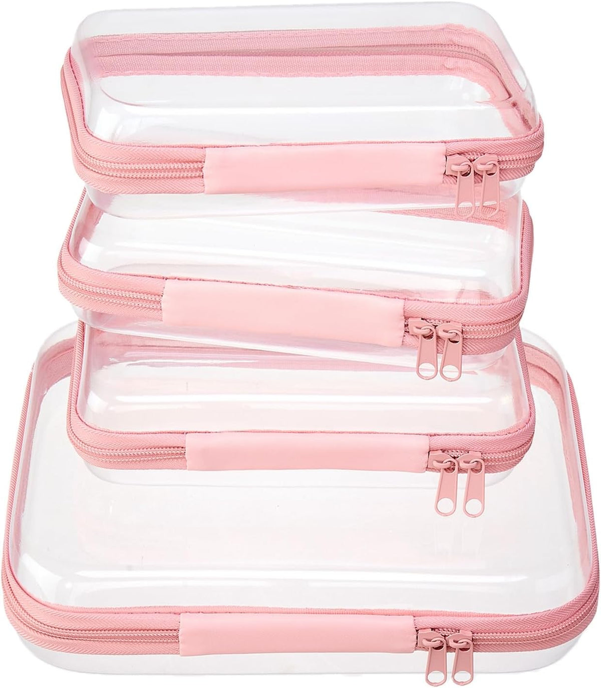 4 pcs Clear Zipper Pouches,Hard Shell Zipper Case, Toiletry Bag for Travel, CLear Diaper Bag, Toiletry Pouch, Travel Organizer, Cosmetic Bag,Toy Storage Bins (M+3S)