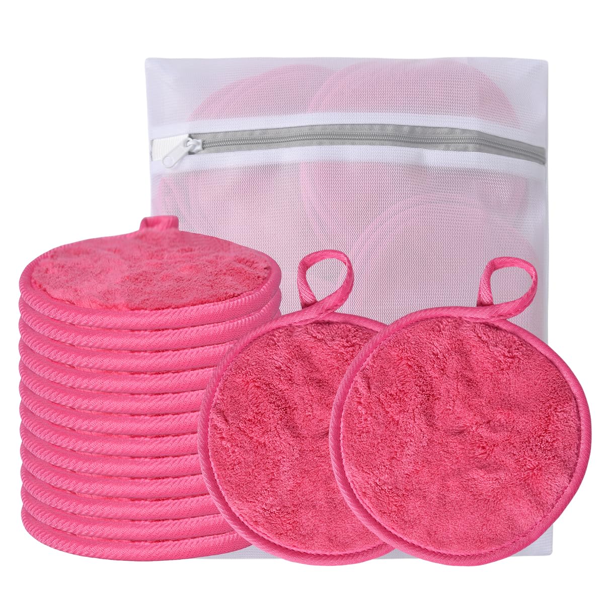 Large Reusable Makeup Remover Pads for Face, Soft Microfiber Makeup Remover Cloths Washable, Premiun 5 INCH Face Cleaning Pad with Laundry Bag, 12 Pack Grey