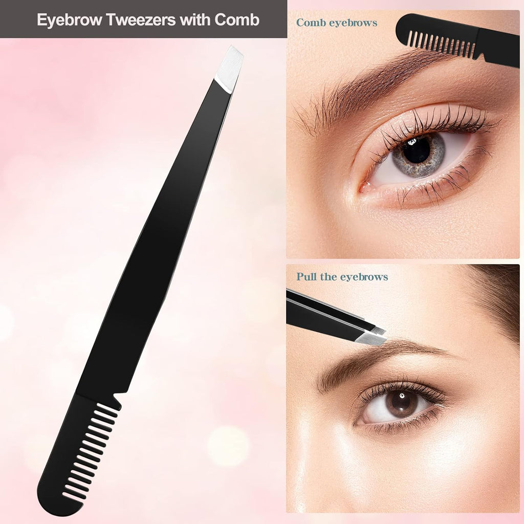 Eyebrow Razor, Eyebrow Kit, 5 in 1 Eyebrow Trimmer, Eyebrow Grooming Set for Women and Men, Including Comb Tweezers, Scissors, Brow Razors, Brush for Eyebrow Eyelash Extensions