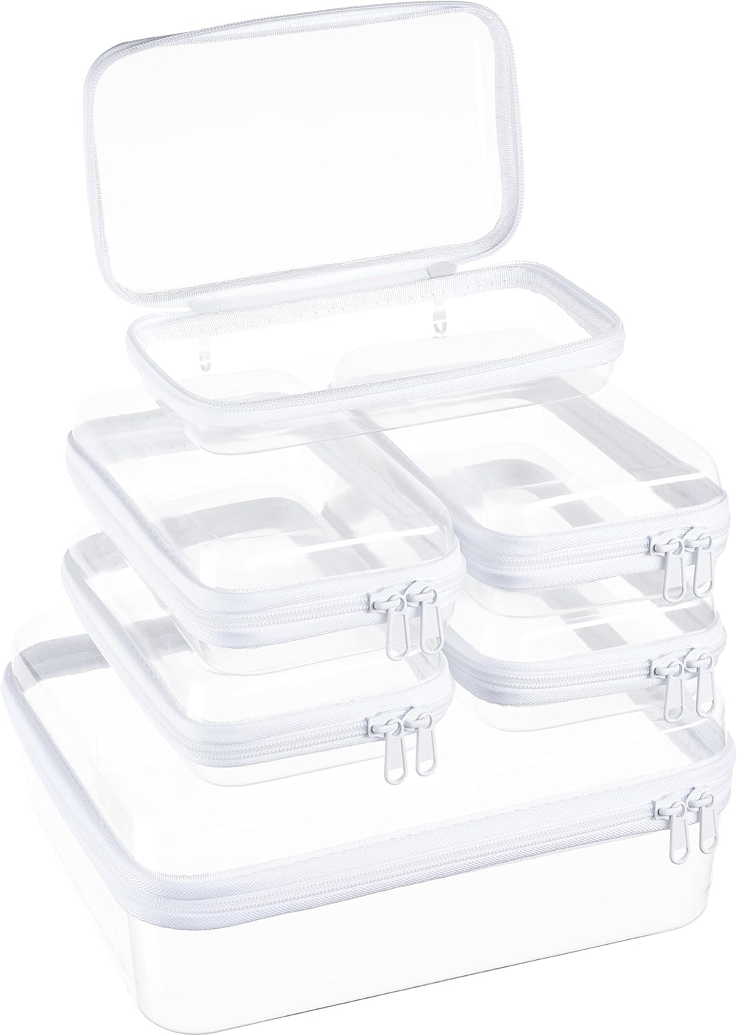 4 pcs Clear Zipper Pouches,Hard Shell Zipper Case, Toiletry Bag for Travel, CLear Diaper Bag, Toiletry Pouch, Travel Organizer, Cosmetic Bag,Toy Storage Bins (M+3S)