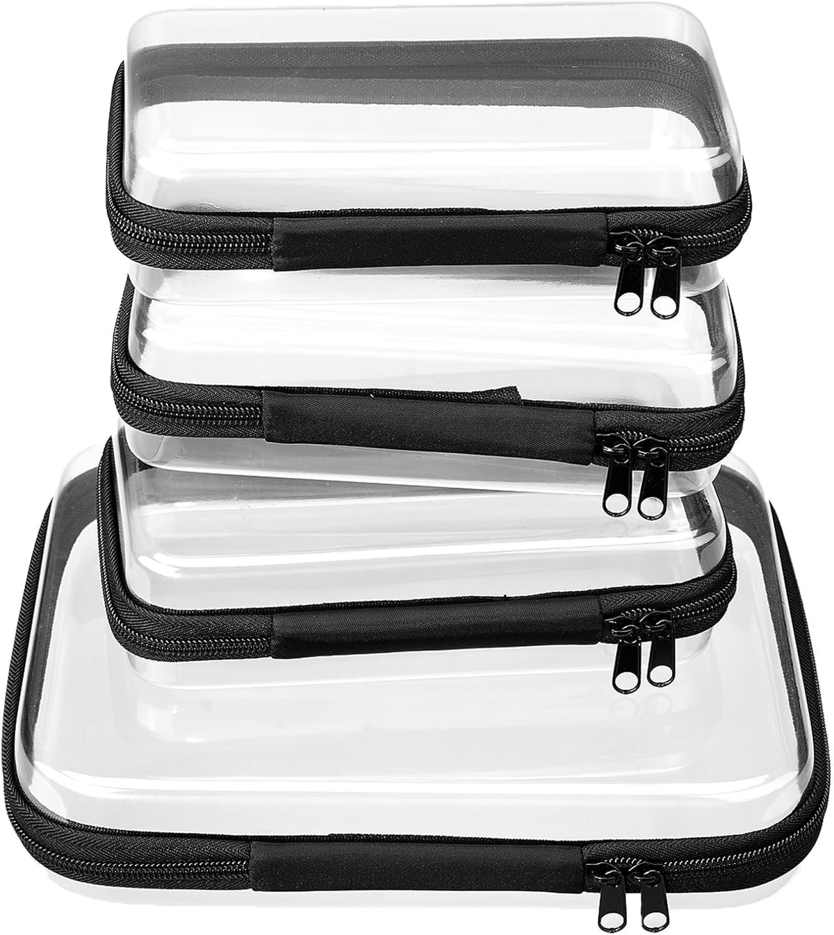 4 pcs Clear Zipper Pouches,Hard Shell Zipper Case, Toiletry Bag for Travel, CLear Diaper Bag, Toiletry Pouch, Travel Organizer, Cosmetic Bag,Toy Storage Bins (M+3S)