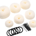 Donut Hair Bun Maker Set - 7 Rings (1 Extra-Large, 2 Large, 2 Medium, 2 Small), 5 Elastic Bands, 20 Hair Pins, Dark Brown