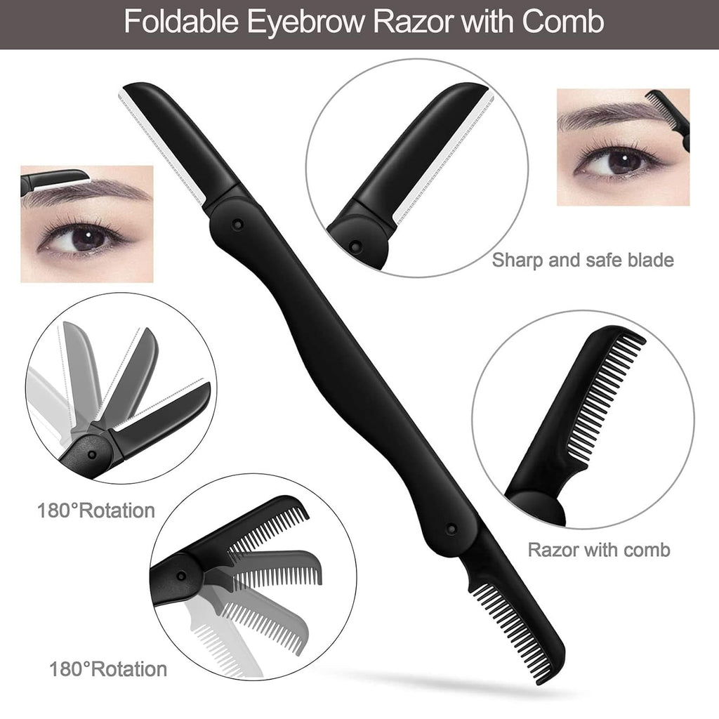 Eyebrow Razor, Eyebrow Kit, 5 in 1 Eyebrow Trimmer, Eyebrow Grooming Set for Women and Men, Including Comb Tweezers, Scissors, Brow Razors, Brush for Eyebrow Eyelash Extensions