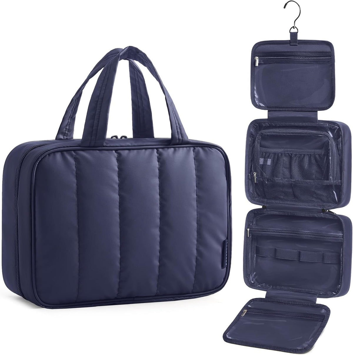 Travel Toiletry Bag for women, Portable Hanging Hook Makeup Bag Organizer, Waterproof Makeup Cosmetic Bag, for Full-Size Accessories, Toiletries, Camel