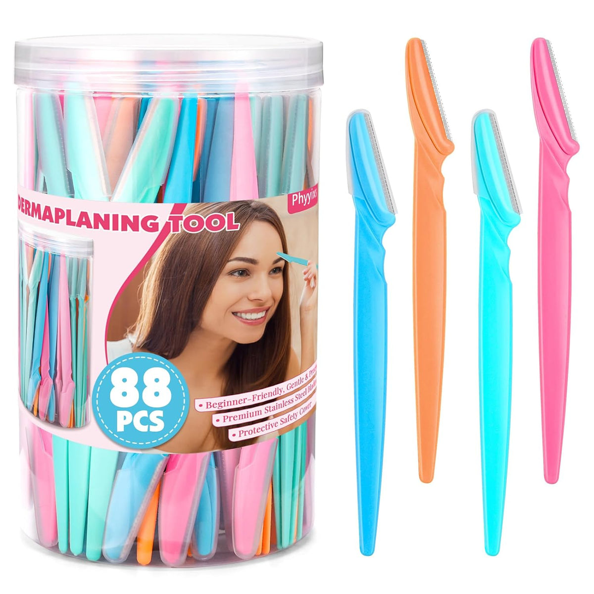 100 Pcs Eyebrow and Face Razors for Women and Men, Multi-Color Facial Shavers with Protective Covers, Safe for Beginners