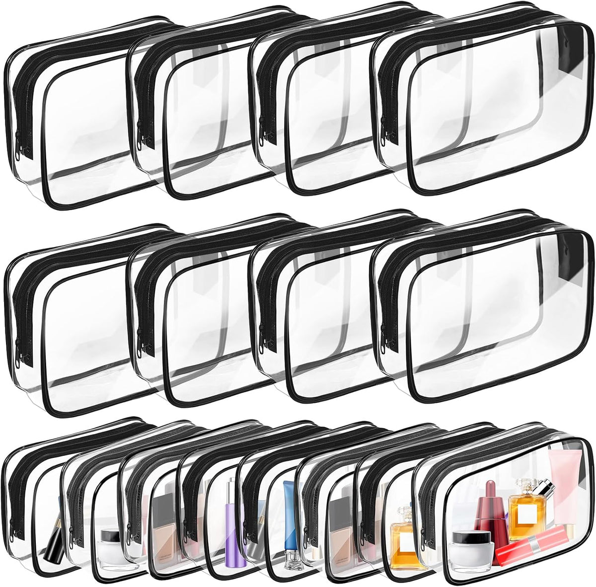 Clear Makeup Bag,Portable Travel Toiletry Bags with Zipper, TSA Approved Clear Organizer Bags, PVC Cosmetic Pouch for Airport Airline Compliant