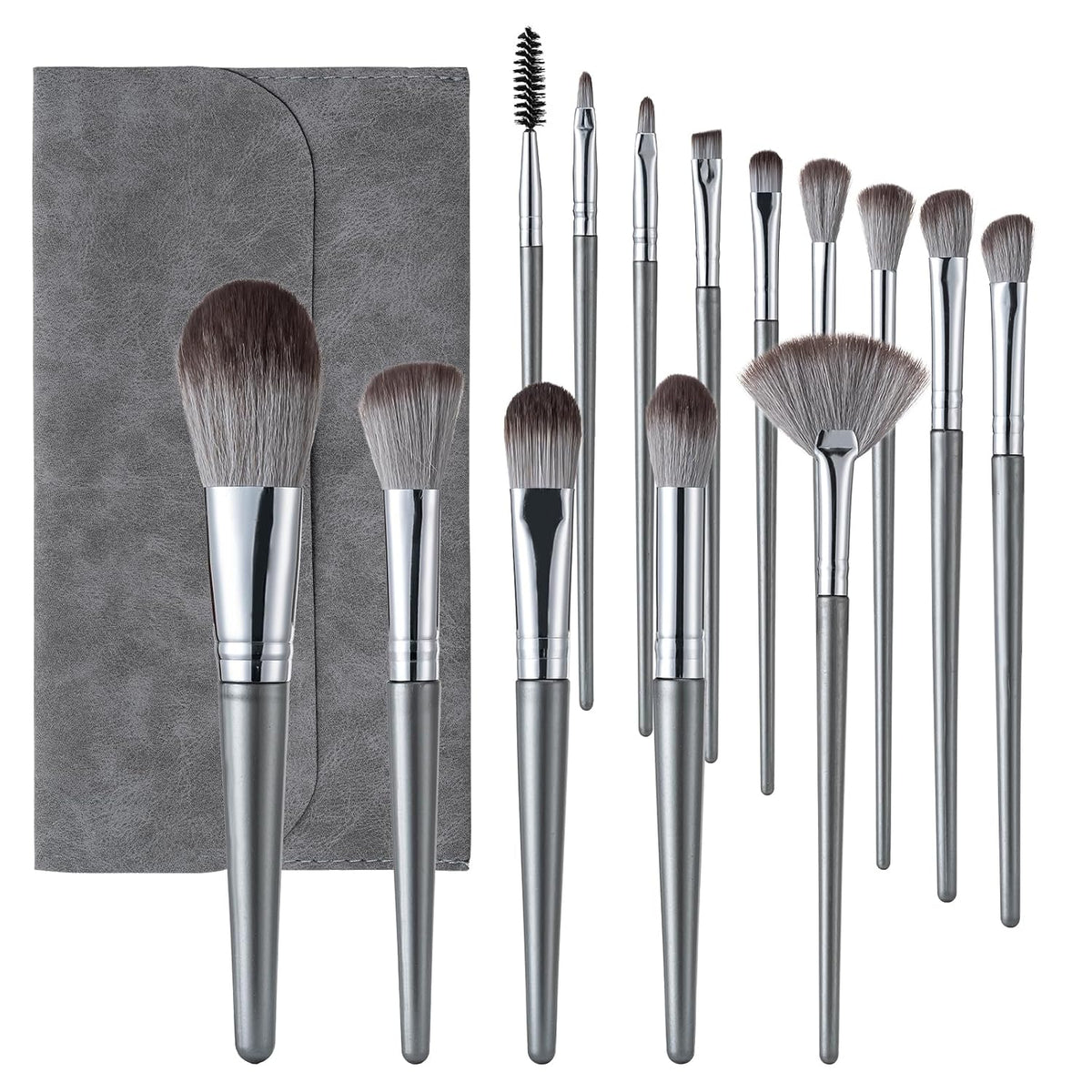 Makeup Brushes, 14 Pcs Professional Makeup Brush Set, Eye and Face Foundation Brush Set, Eyeshadow Brushes, Cosmetic Brushes, with PU Bag, Grayish
