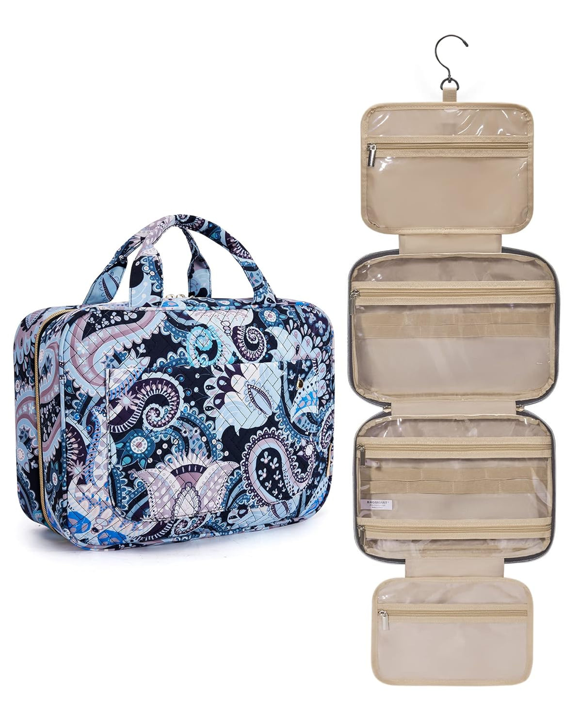 Toiletry Bag Travel Bag with Hanging Hook, Water-resistant Makeup Cosmetic Bag Travel Organizer for Accessories, Shampoo, Full-size Container, Toiletries (Black, Medium)