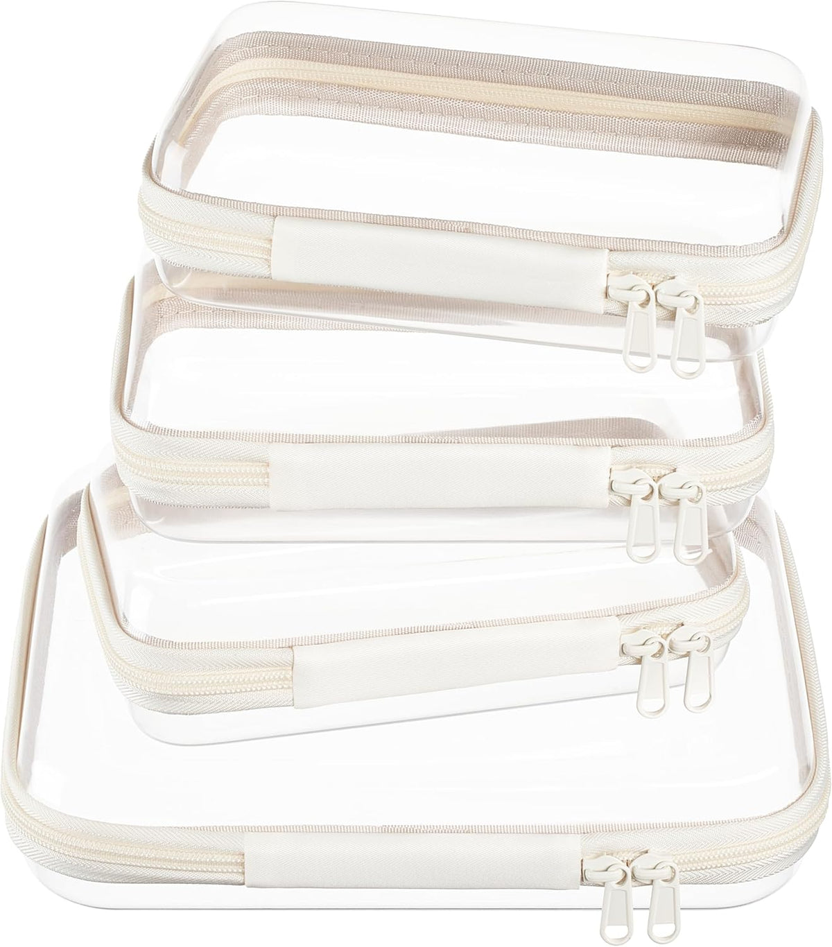 4 pcs Clear Zipper Pouches,Hard Shell Zipper Case, Toiletry Bag for Travel, CLear Diaper Bag, Toiletry Pouch, Travel Organizer, Cosmetic Bag,Toy Storage Bins (M+3S)